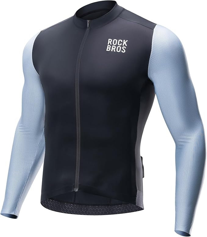 ROCKBROS langærmet cykeltrøje herre cykeltrøje Åndbar hurtigtørrende cykeltøj Lynlås med 3 lommer T-shirt til mænd landevejscykel MTB europæisk str.