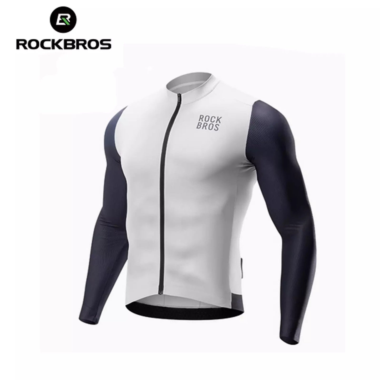 ROCKBROS langærmet cykeltrøje herre cykeltrøje Åndbar hurtigtørrende cykeltøj Lynlås med 3 lommer T-shirt til mænd landevejscykel MTB europæisk str.