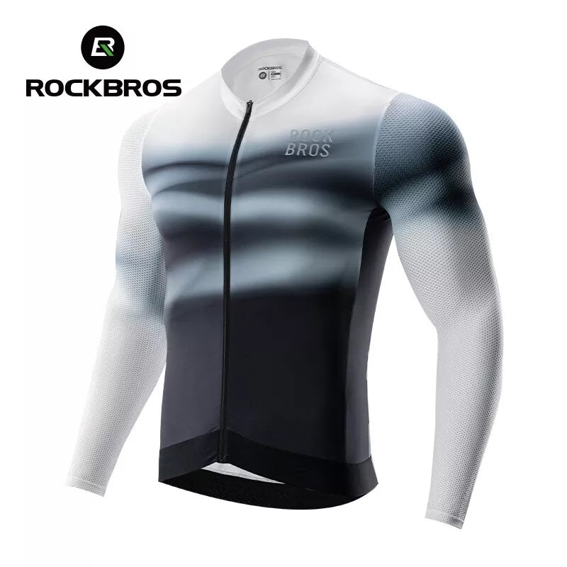 ROCKBROS cykeltrøje til mænd, langærmet cykeltrøje, cykeltrøje til cykling, cykling, MTB, landevejscykel, cykeltøj, åndbar, hurtigtørrende