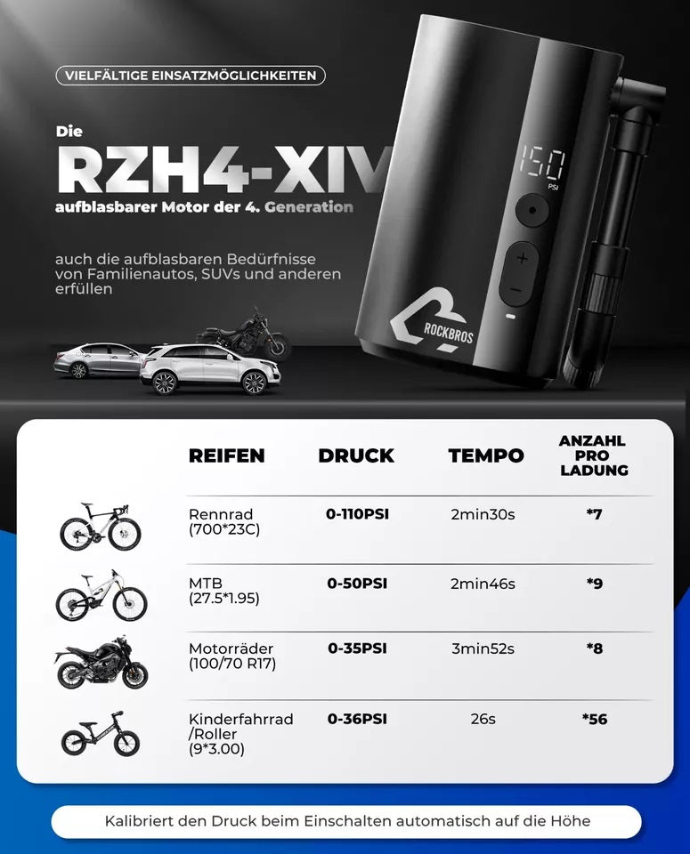 ROCKBROS Cykelpumpe Bærbar Pumpe Elektrisk Luftpumpe 5000mAh 150PSI 380g