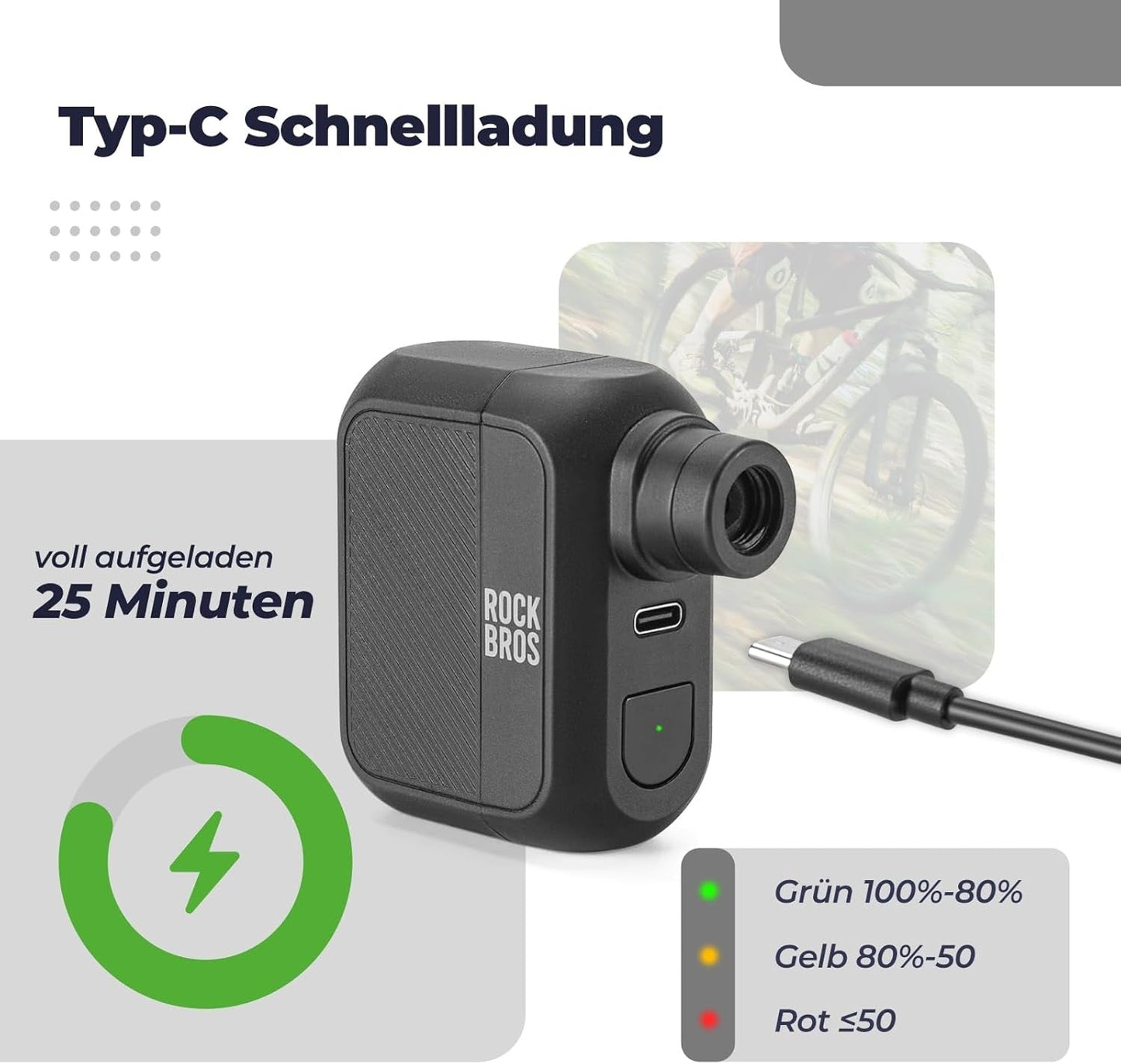 ROCKBROS Mini elektrisk cykelpumpe Maksimum 100PSI genopladelig minipumpe