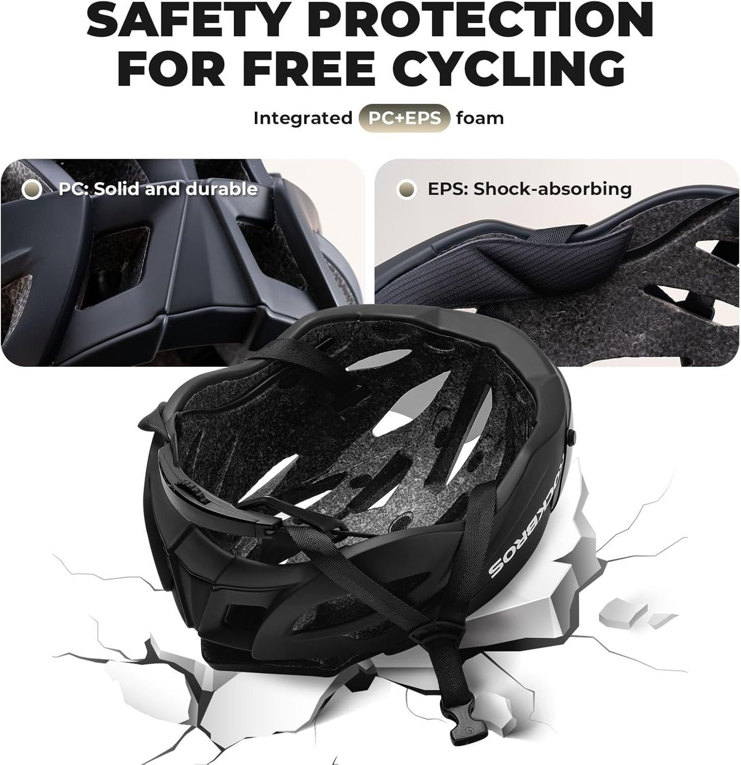 ROCKBROS voksen cykelhjelm med visir Magnetisk aftagelig åndbar justerbar til mænd og kvinder 58-62 cm