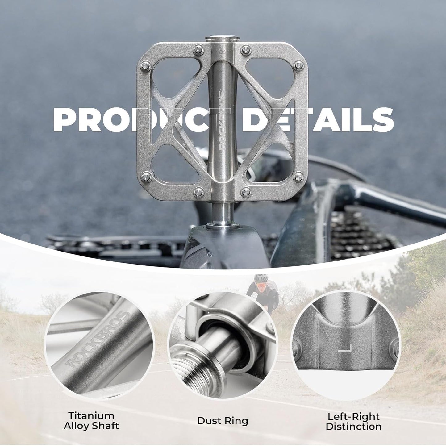 ROCKBROS cykelpedaler mountainbike lavet af titanium legering 3 lejer MTB pedaler platform til MTB 250g lys
