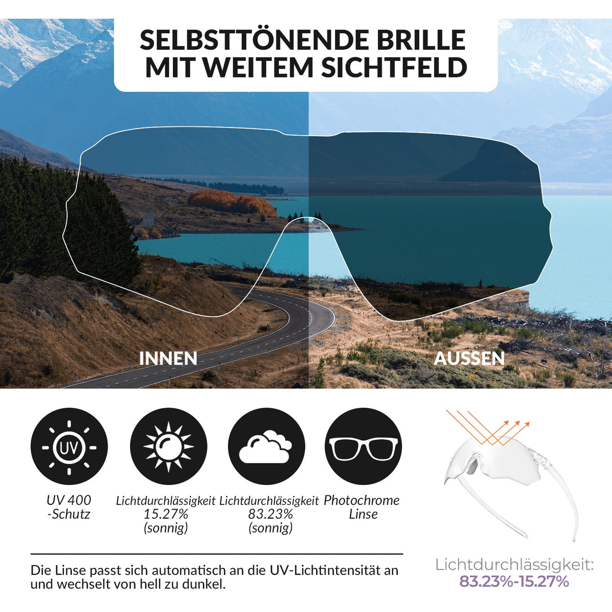 ROCKBROS Cykelbriller Selvvældende UV400-Bes Uden Ramme -SWIFT