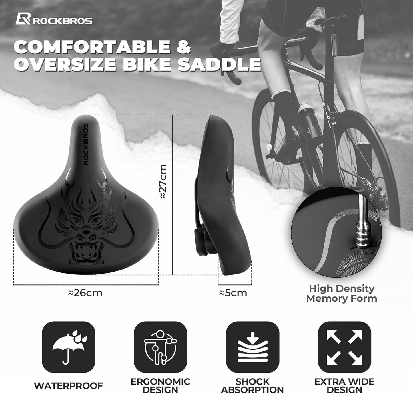 ROCKBROS cykelsadel komfortabel cykelsadel ergonomisk bred til BMX MTB landevejscykel komfortabel