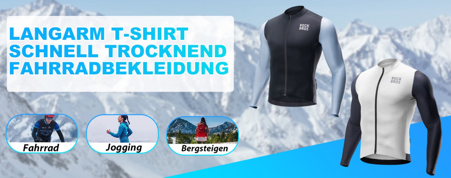 ROCKBROS langærmet cykeltrøje herre cykeltrøje Åndbar hurtigtørrende cykeltøj Lynlås med 3 lommer T-shirt til mænd landevejscykel MTB europæisk str.