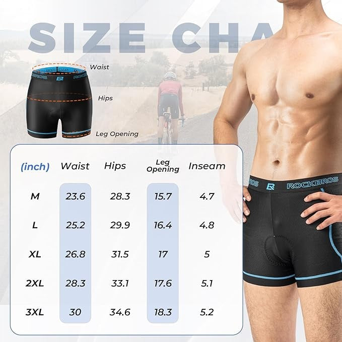 ROCKBROS cykelshorts til mænd med 4D sædepolstring Åndbart cykelundertøj Polstret cykelundertøj Kort elastisk MTB landevejscykel M-3XL