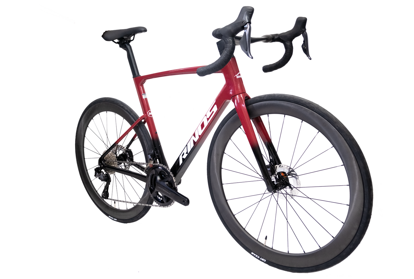 RINOS kulfiber racercykel Odin7.1 Shimano Ultegra Di2 Rød XS med kulhjul – 24 gear