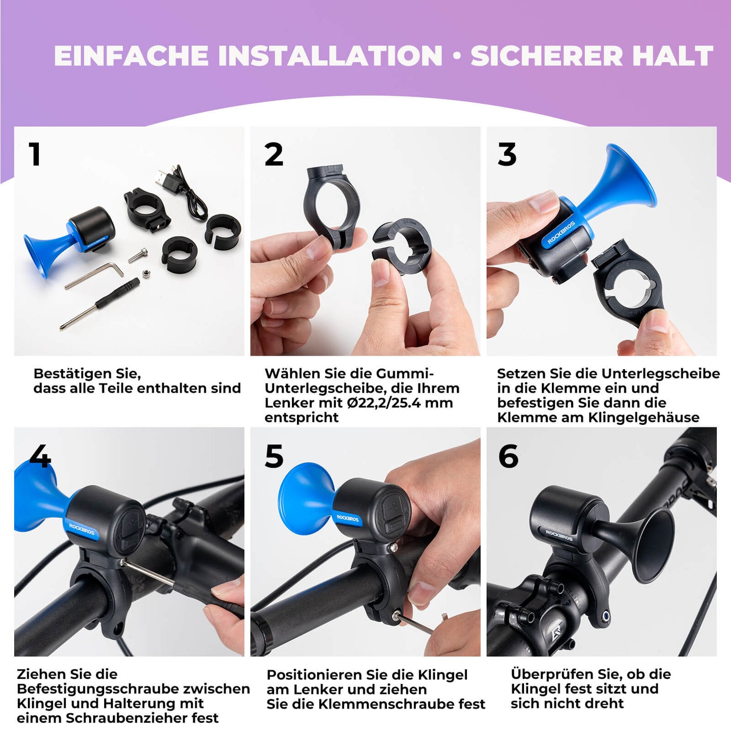 Elektrisk cykelklokke 120dB til 22,2/25,4/31,8 mm styr ROCKBROS