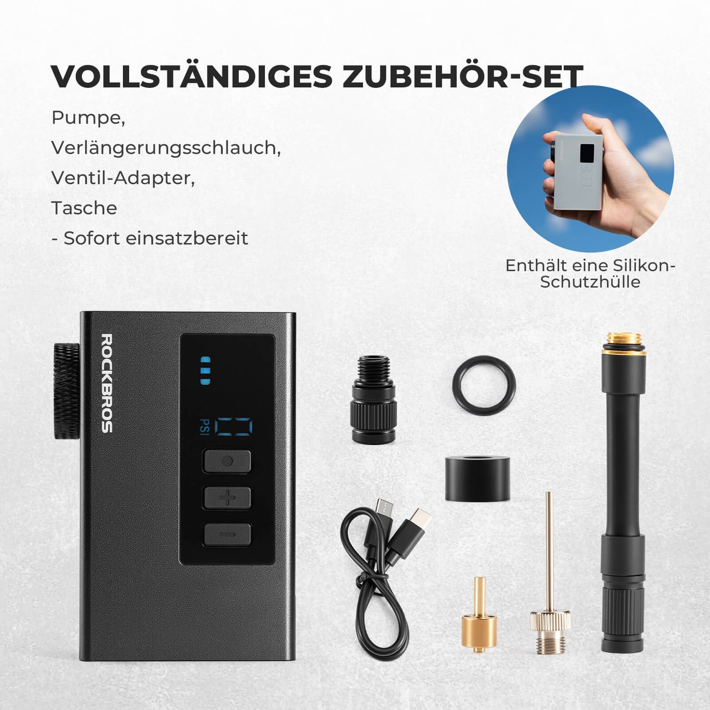 MINI Elektrisk Cykelpumpe Bærbar AS240 Pro ROCKBROS