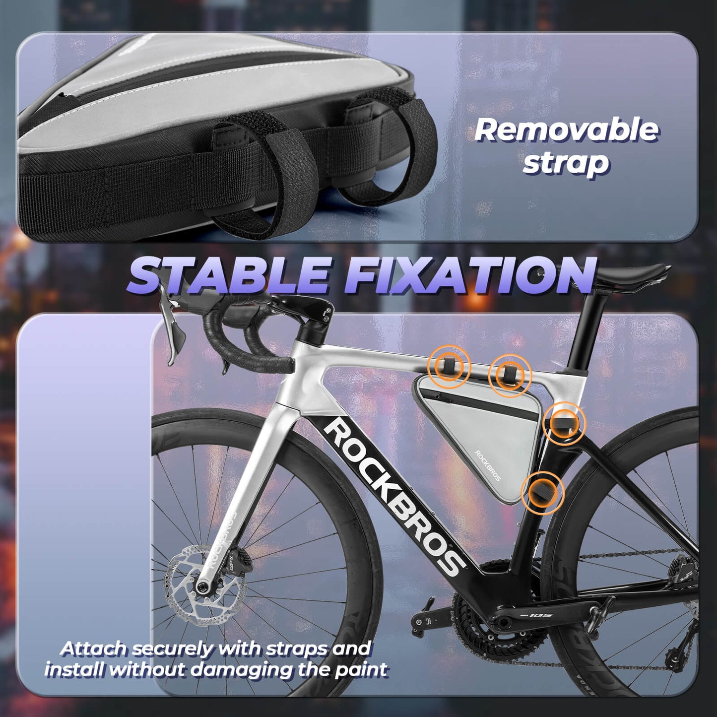 Cykeltaske, reflekterende steltaske, trekantet taske, 0,9L, ROCKBROS