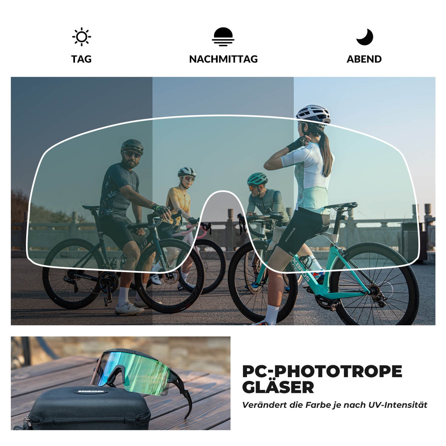 Cykelbriller, fotokromiske/polariserede, vindtætte, UV-beskyttelse, ROCKBROS
