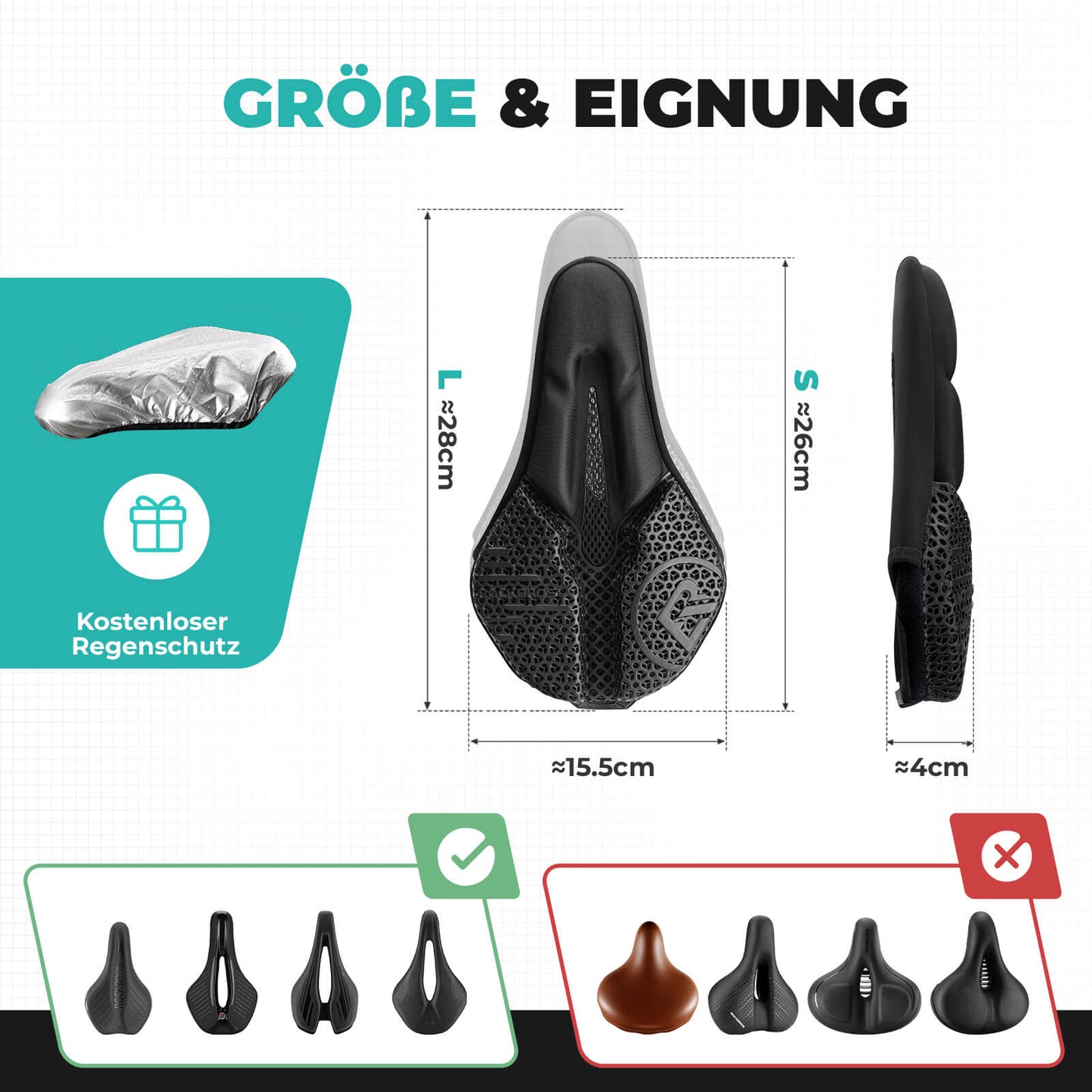 Cykelsædebetræk, sadelbetræk, 3D stødabsorberende polstring, ROCKBROS