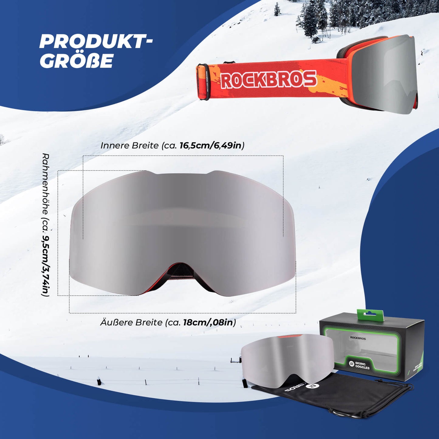 Skibriller, snebriller, polariserede, hjelmkompatible sportsbriller, skiløb, ROCKBROS