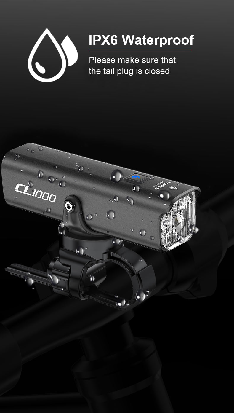 TOWILD CL1000 cykellygte til natkørsel Kompatibel med Garmin/GoPro Mount 1000 Lumen Bright cykellygte 4000mAh batteri Vandtæt cykellygte til pendlere