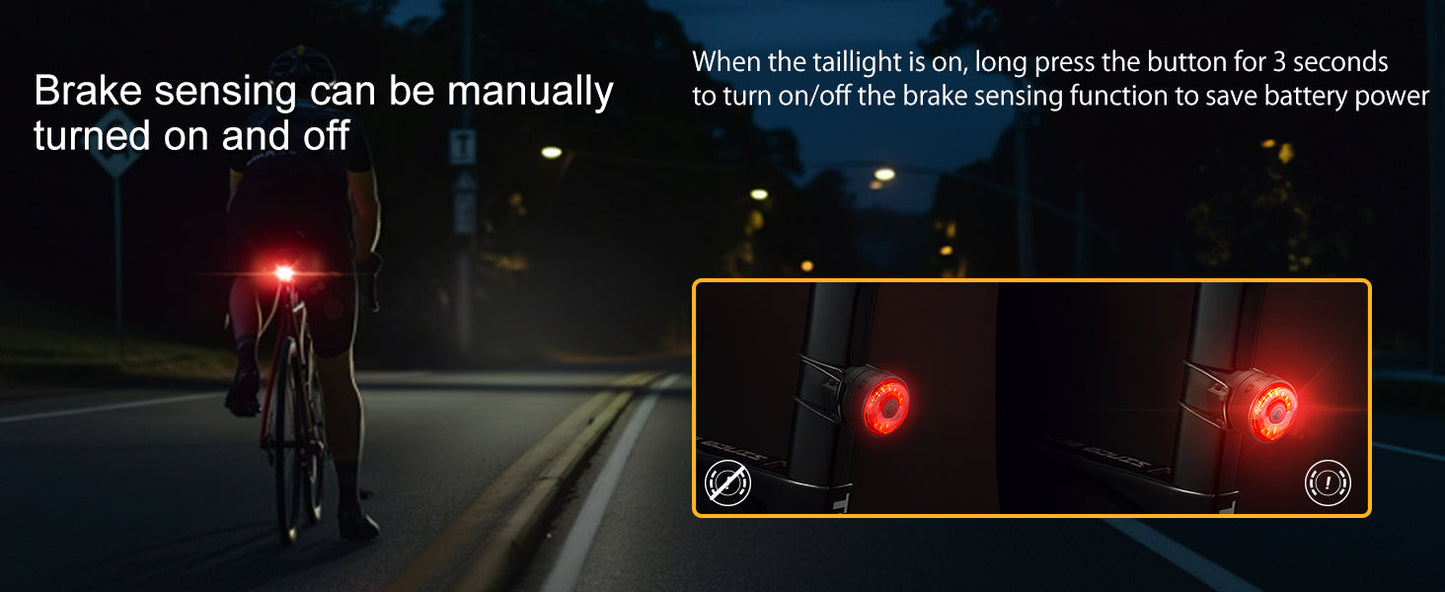 TOWILD TL03 Cykelbaglygte Bremse Auto Sensing Cykelbaglygte USB Genopladelig baglygte IPX7 Vandtæt 3 sikkerhedstilstande Ultralys til natsikkerhedskørsel