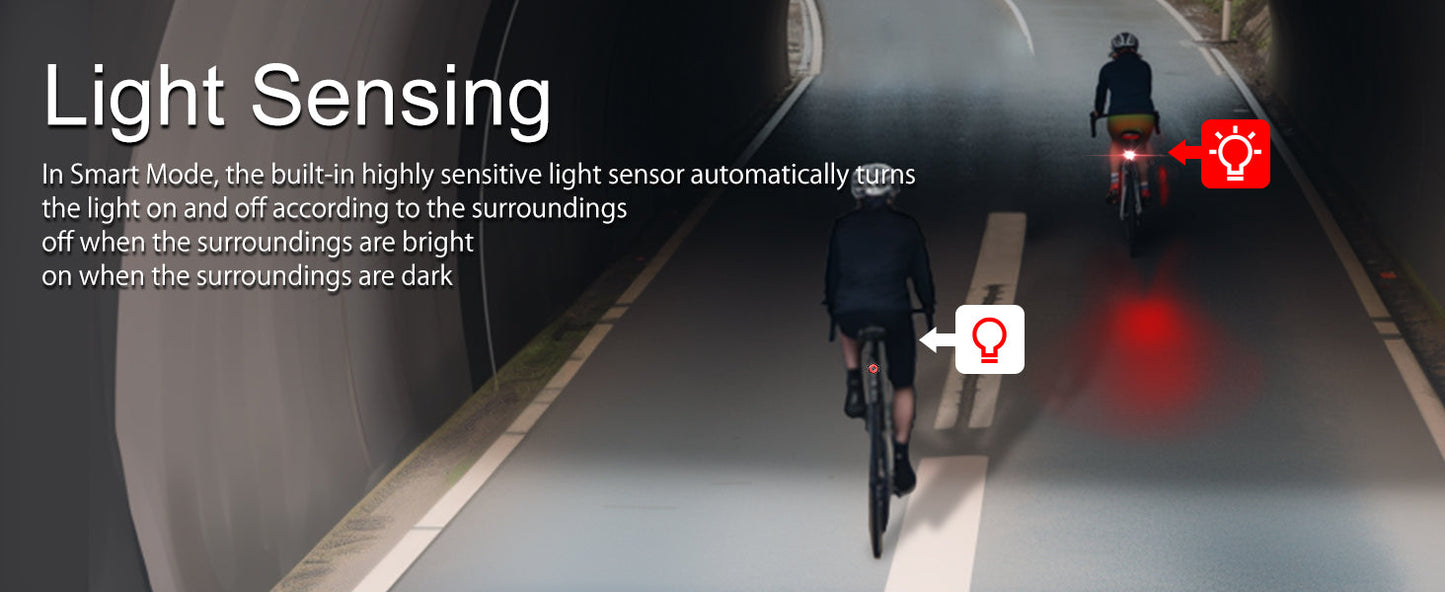 TOWILD TL03 Cykelbaglygte Bremse Auto Sensing Cykelbaglygte USB Genopladelig baglygte IPX7 Vandtæt 3 sikkerhedstilstande Ultralys til natsikkerhedskørsel