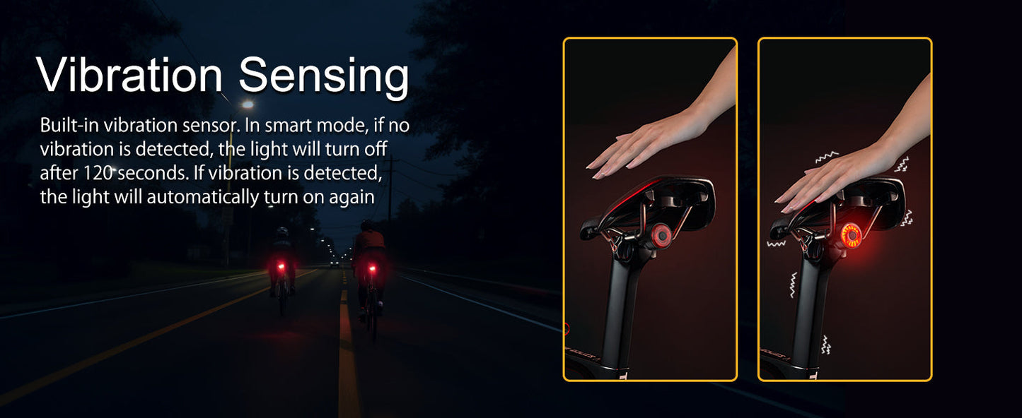 TOWILD TL03 Cykelbaglygte Bremse Auto Sensing Cykelbaglygte USB Genopladelig baglygte IPX7 Vandtæt 3 sikkerhedstilstande Ultralys til natsikkerhedskørsel