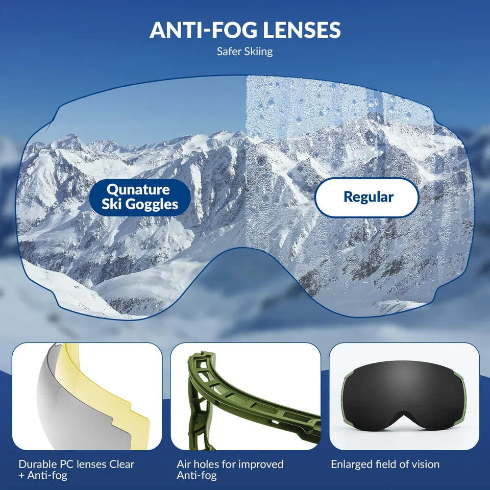 Qunature skibriller, snowboardbriller, anti-dug UV400 kvinder/mænd til brillebrugere