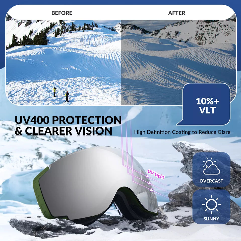 Qunature skibriller, snowboardbriller, anti-dug UV400 kvinder/mænd til brillebrugere
