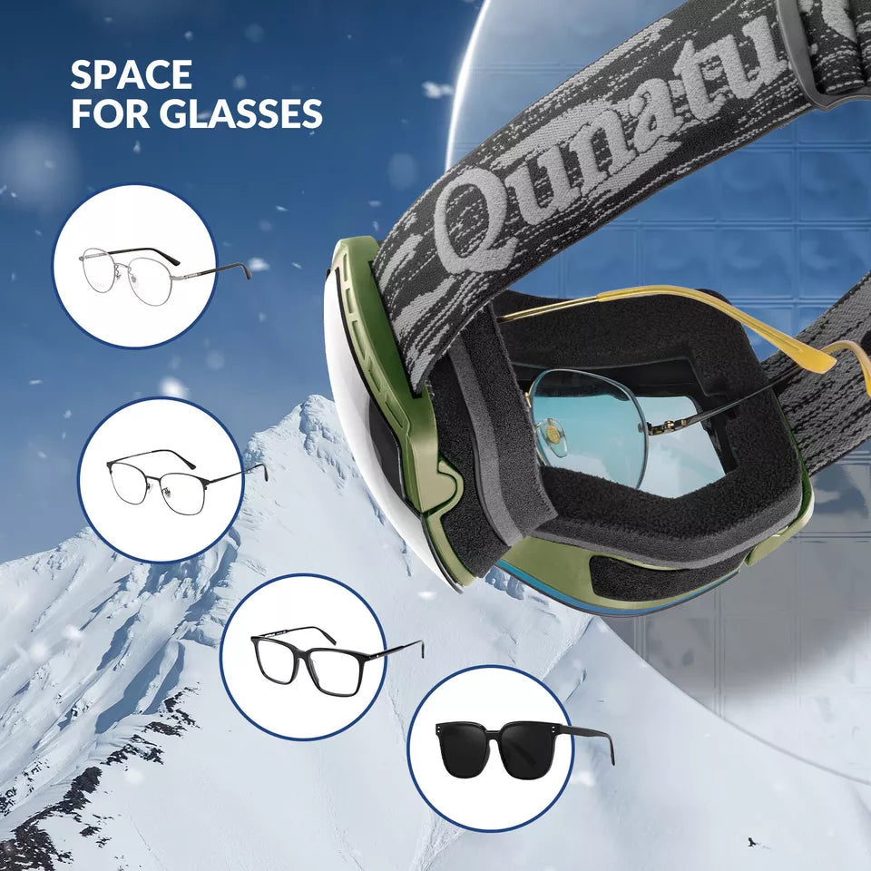 Qunature skibriller, snowboardbriller, anti-dug UV400 kvinder/mænd til brillebrugere