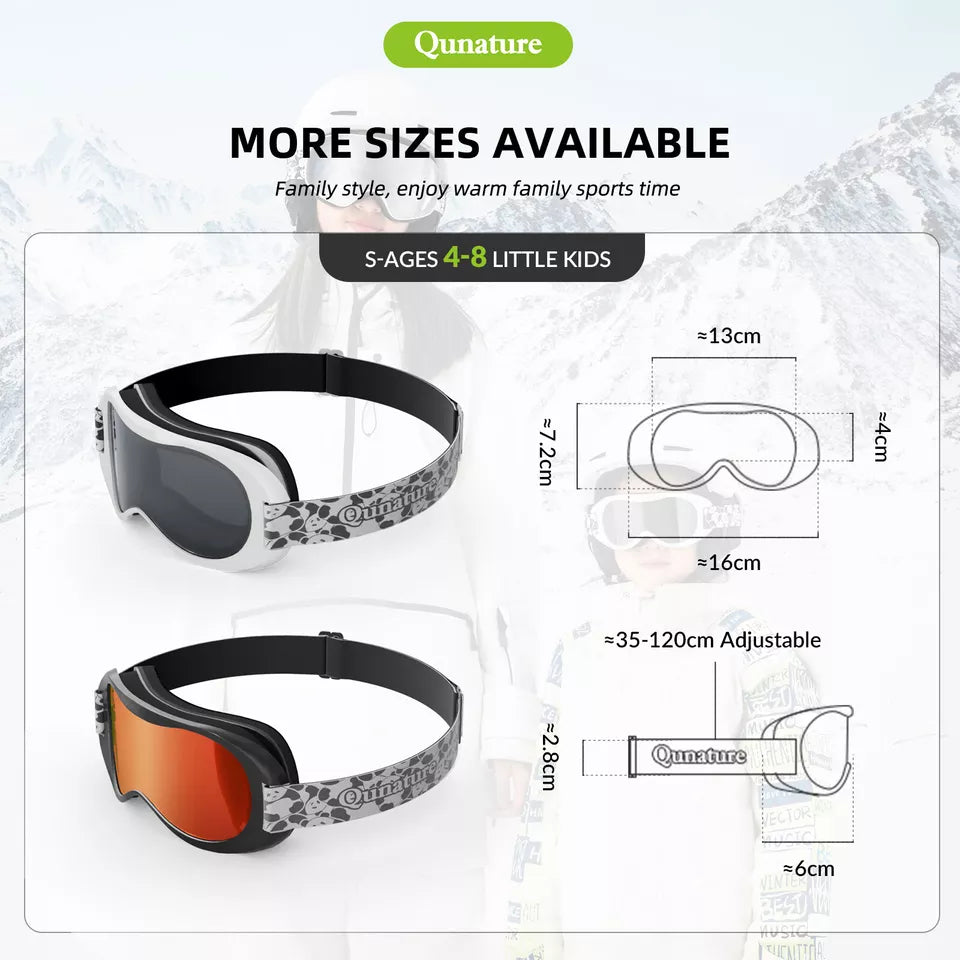 Qunature skibriller, snowboardbriller til børn og voksne, der bruger briller, anti-dug