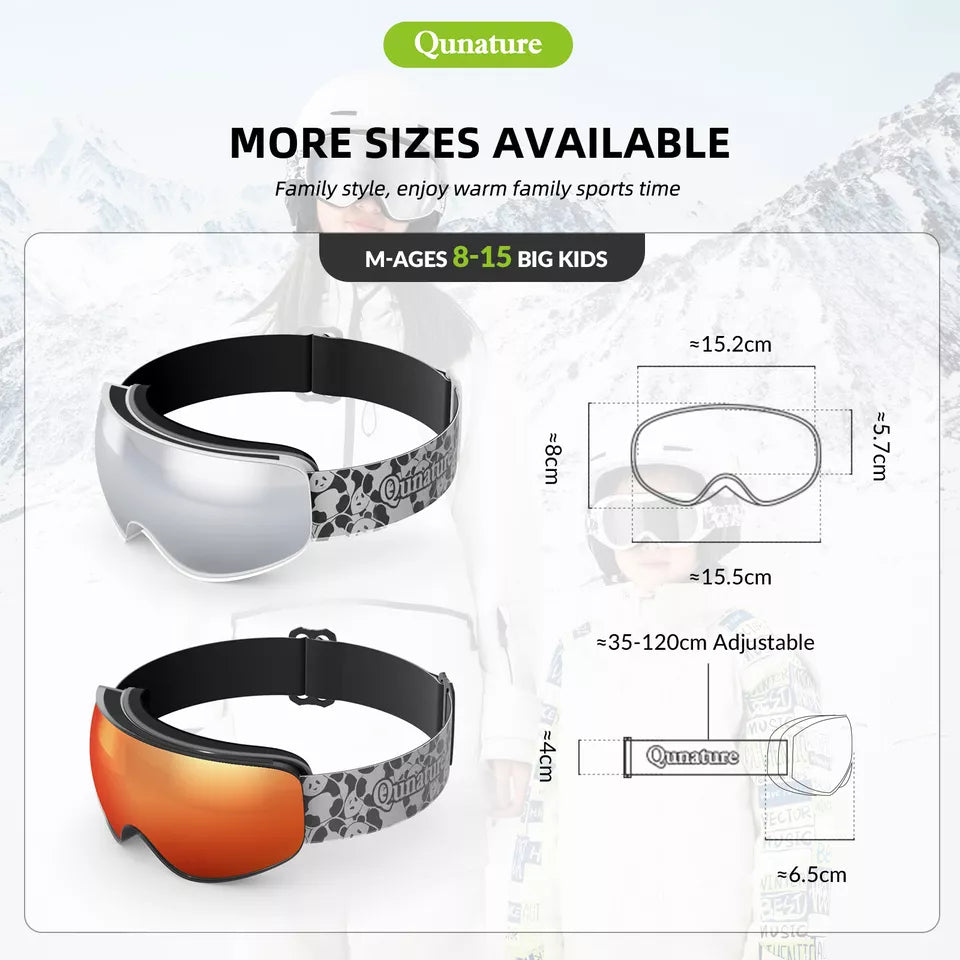 Qunature skibriller, snowboardbriller til børn og voksne, der bruger briller, anti-dug