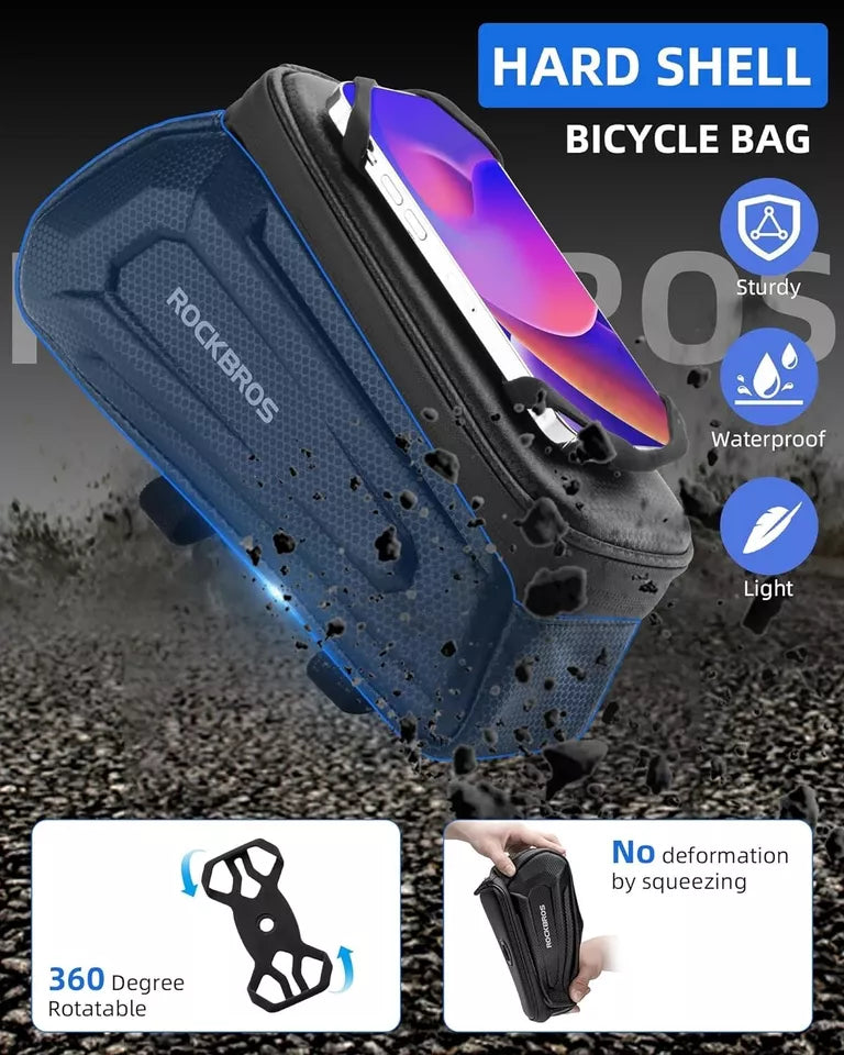 ROCKBROS cykeltaske 1,5L hårdt rammetaske med mobiltelefonholder op til 6,5 tommer