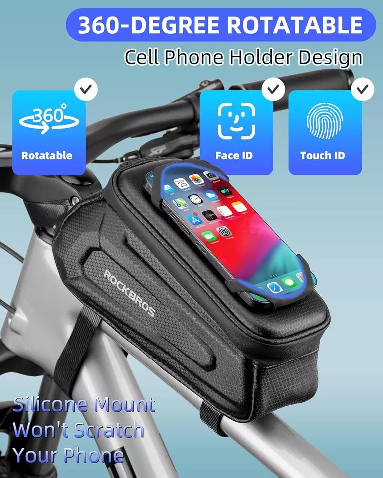 ROCKBROS cykeltaske 1,5L hårdt rammetaske med mobiltelefonholder op til 6,5 tommer