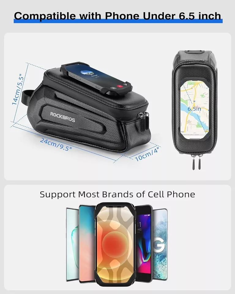 ROCKBROS cykeltaske 1,5L hårdt rammetaske med mobiltelefonholder op til 6,5 tommer