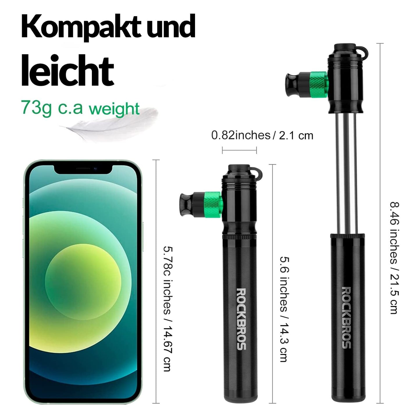 CO2 cykelpumpe 110 PSI aluminium minipumpe sort ROCKBROS