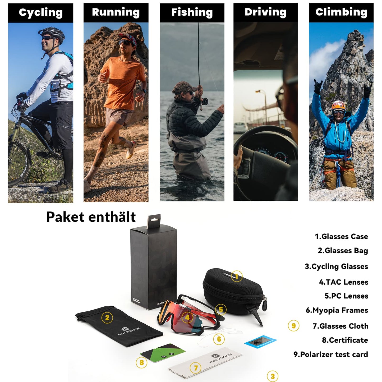 Cykelbriller 2-i-1 sportsbriller Polariserede og fotokromiske ROCKBROS