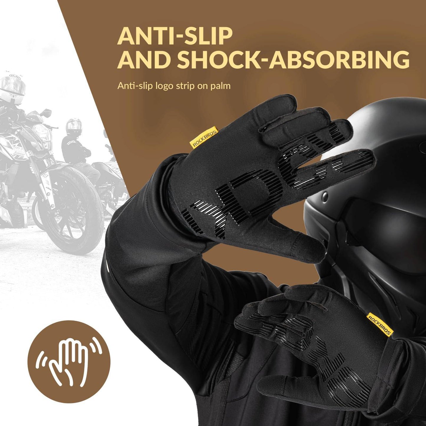 Cykelhandsker Varme, vindtætte sportshandsker til hele fingrene fra ROCKBROS