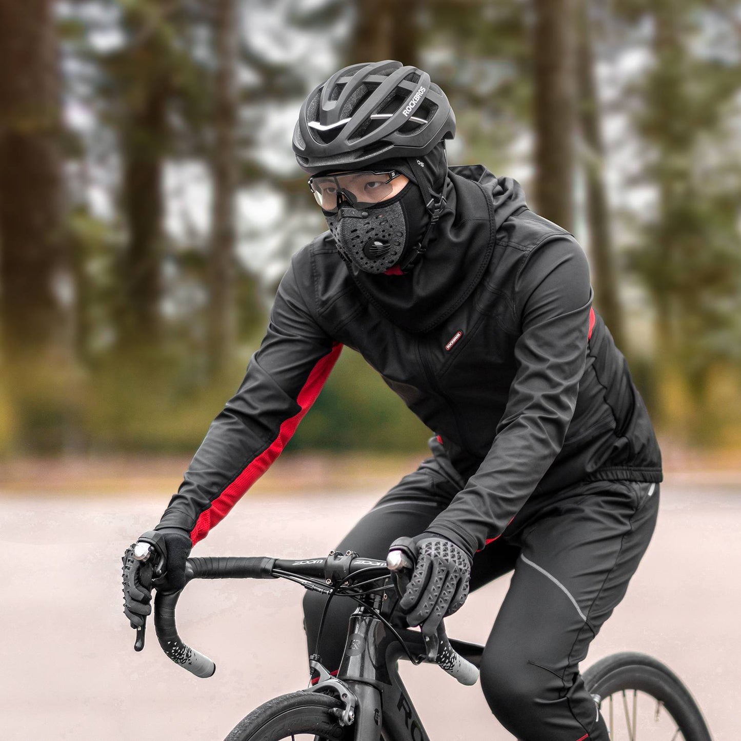 Herre vinter vindtæt softshell cykeljakke, sort, ROCKBROS