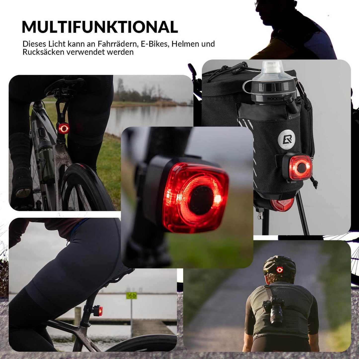 Cykellygte IPX5 vandtæt baglygte genopladelig med USB-C ROCKBROS