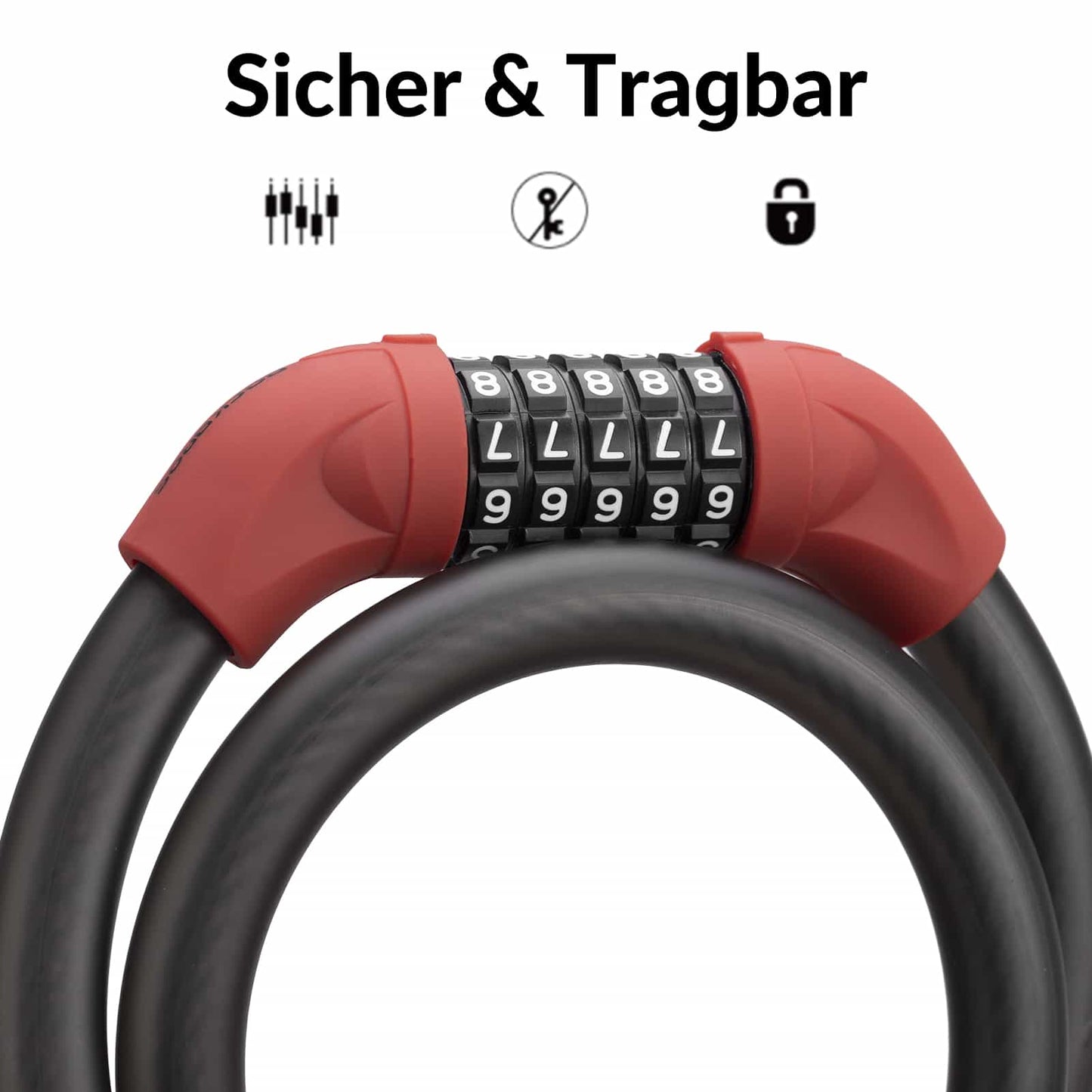Cykellås, kabellås, kombinationslås med 5-cifret kode, ROCKBROS