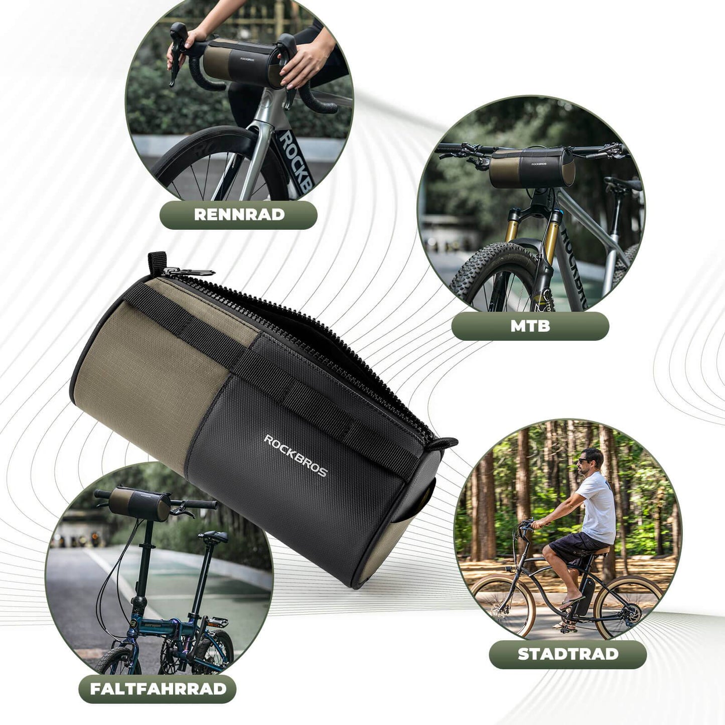 ROCKBROS cylindrisk styrtaske, 1,7L, med skulderrem