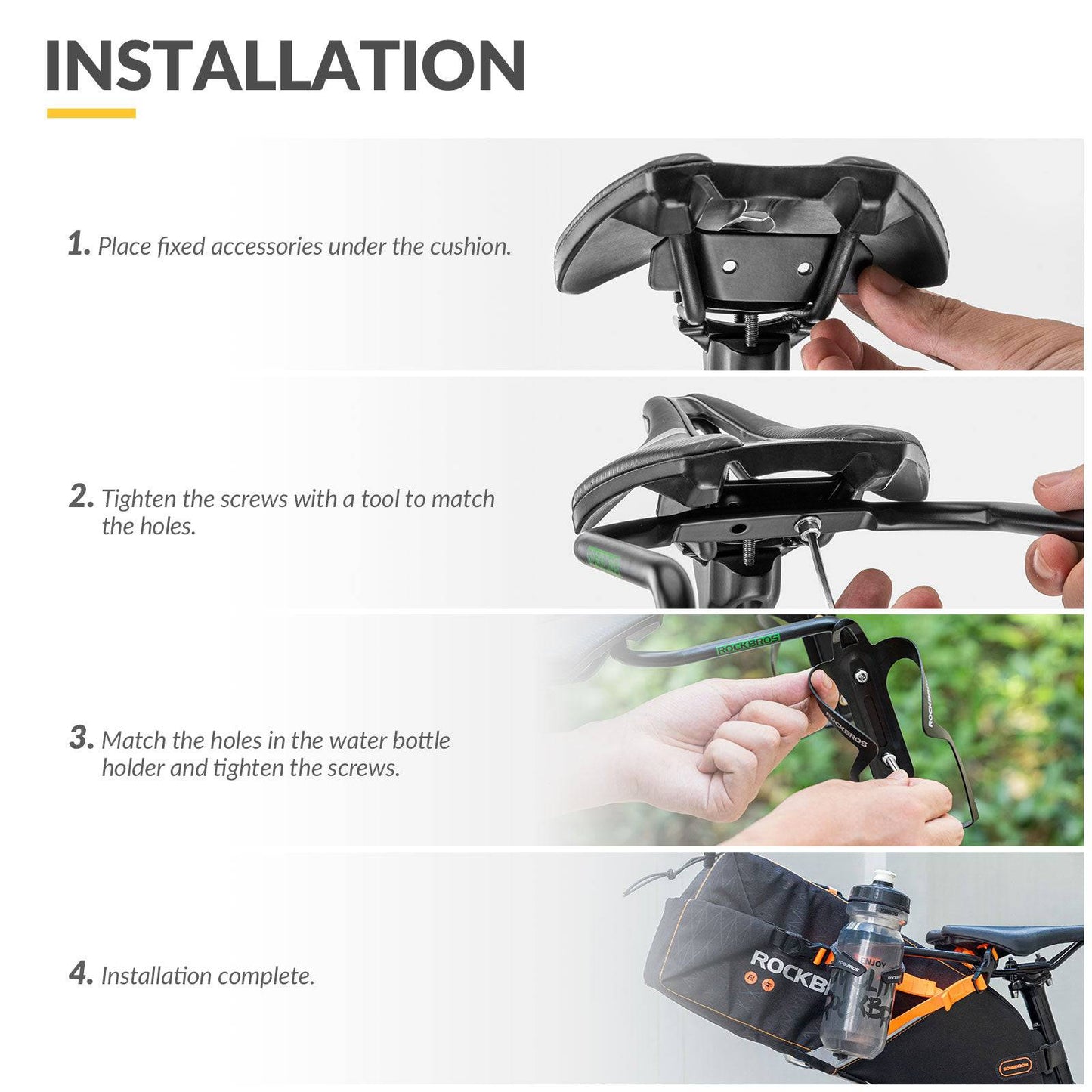 Flaskeholder og stabilisatorstøtte til cykelsadeltaske ROCKBROS