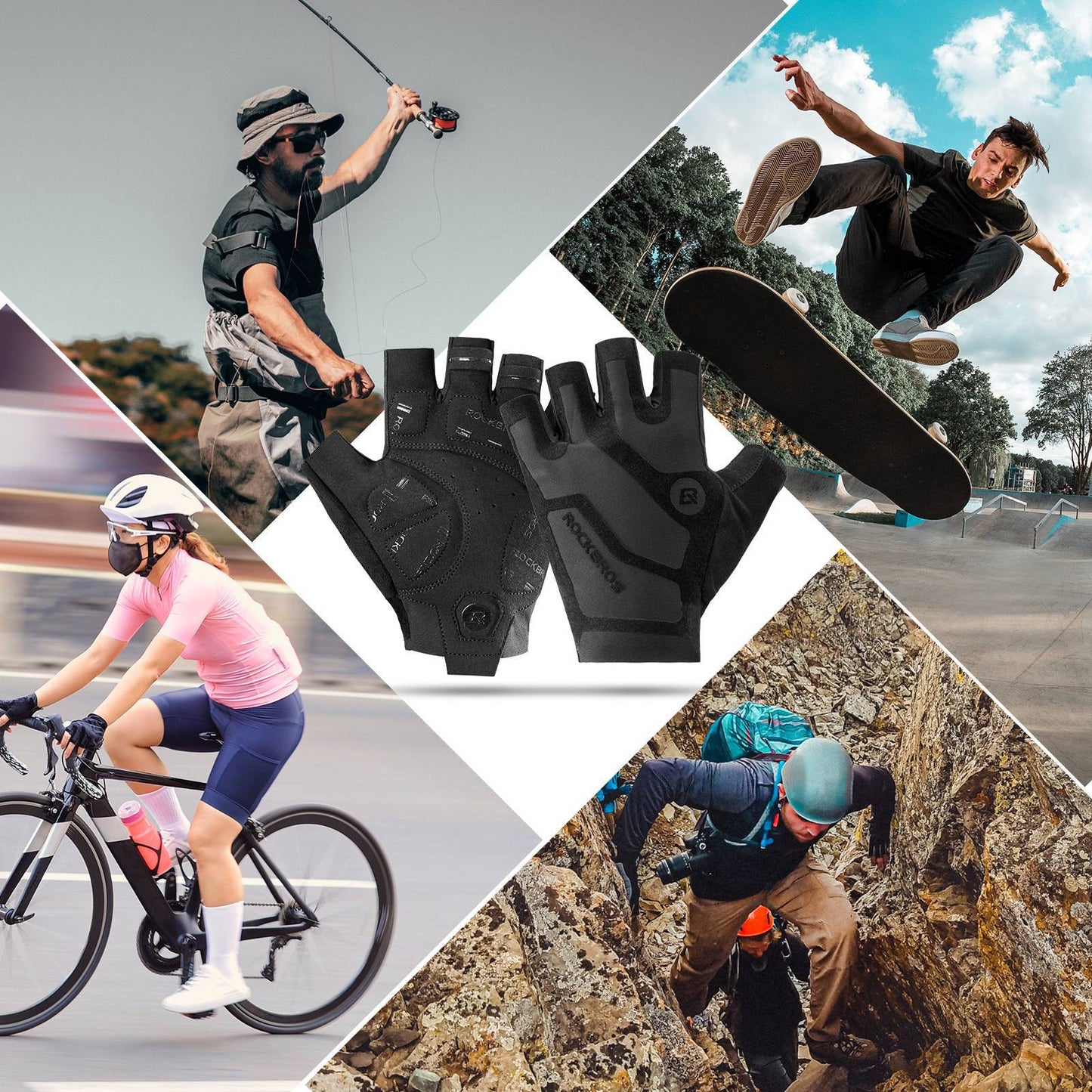 Stødabsorberende og skridsikre unisex halvfinger cykelhandsker fra ROCKBROS