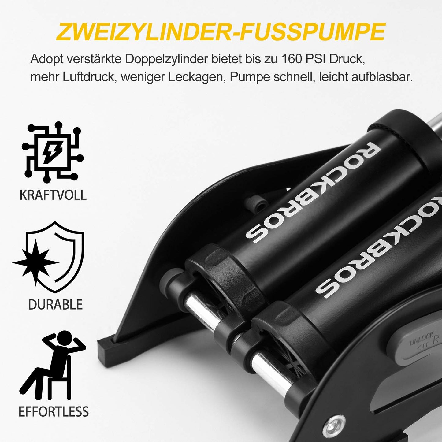 Luftpumpe fodpumpe med dobbelt cylinder trykmåler ROCKBROS