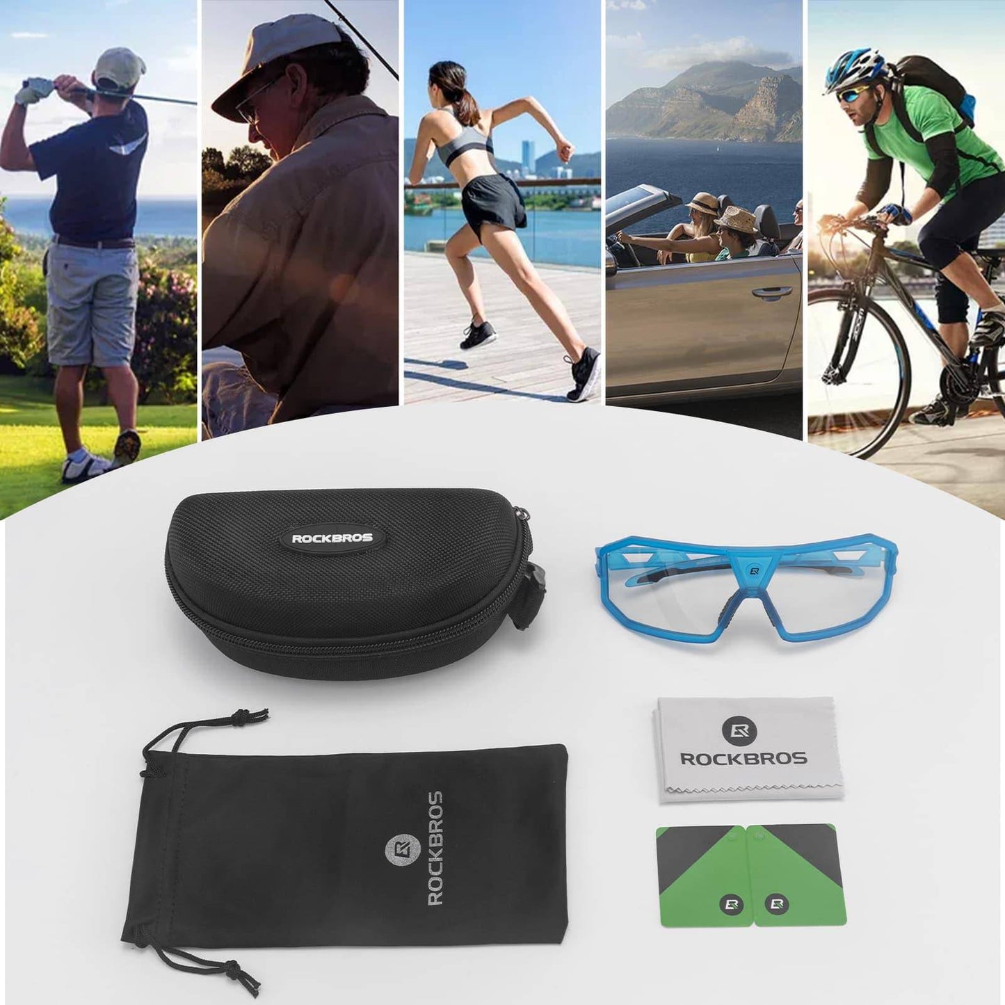 Fotokromiske solbriller med UV400-beskyttelse, unisex, blå, ROCKBROS