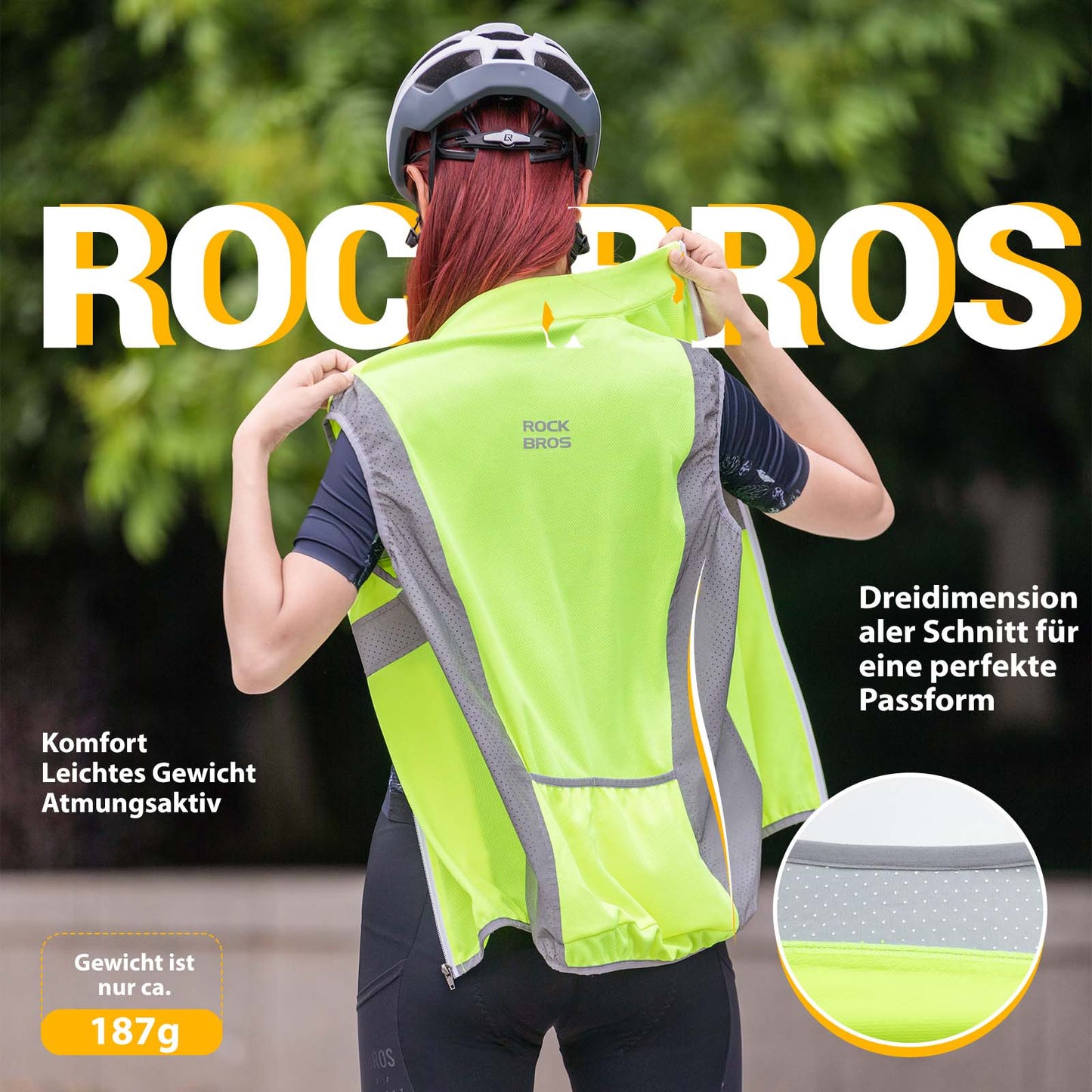 Reflekterende ridevest, sikkerhedsvest, fluorescerende grøn, ROCKBROS