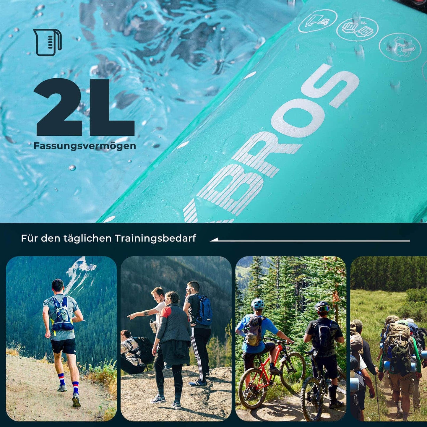 2L drikkeblære med drikkerør, letvægts TPU-vandblære, ROCKBROS