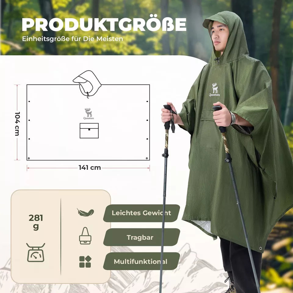 Qunature Outdoors Multifunktionel regn Poncho Cykelregn Cape Rain Poncho