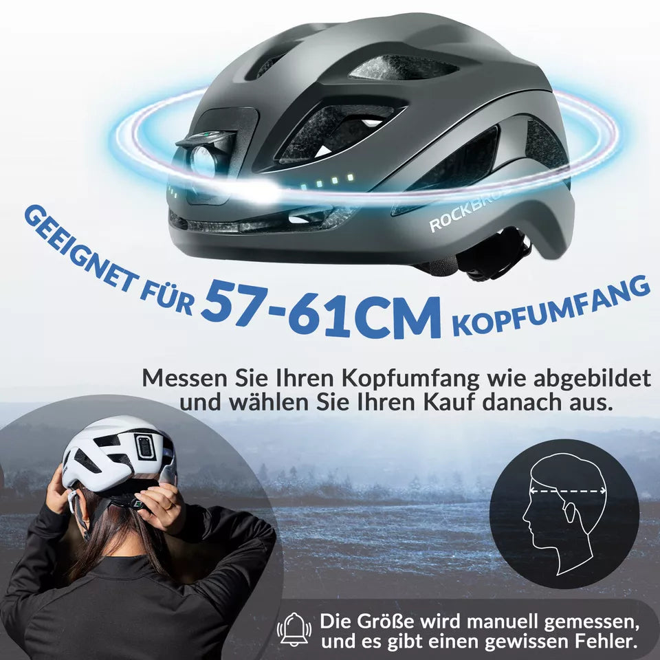 ROCKBROS cykelhjelm cykelhjelm med sikkerhedsadvarselslys beskyttelseshjelm 57-61 cm