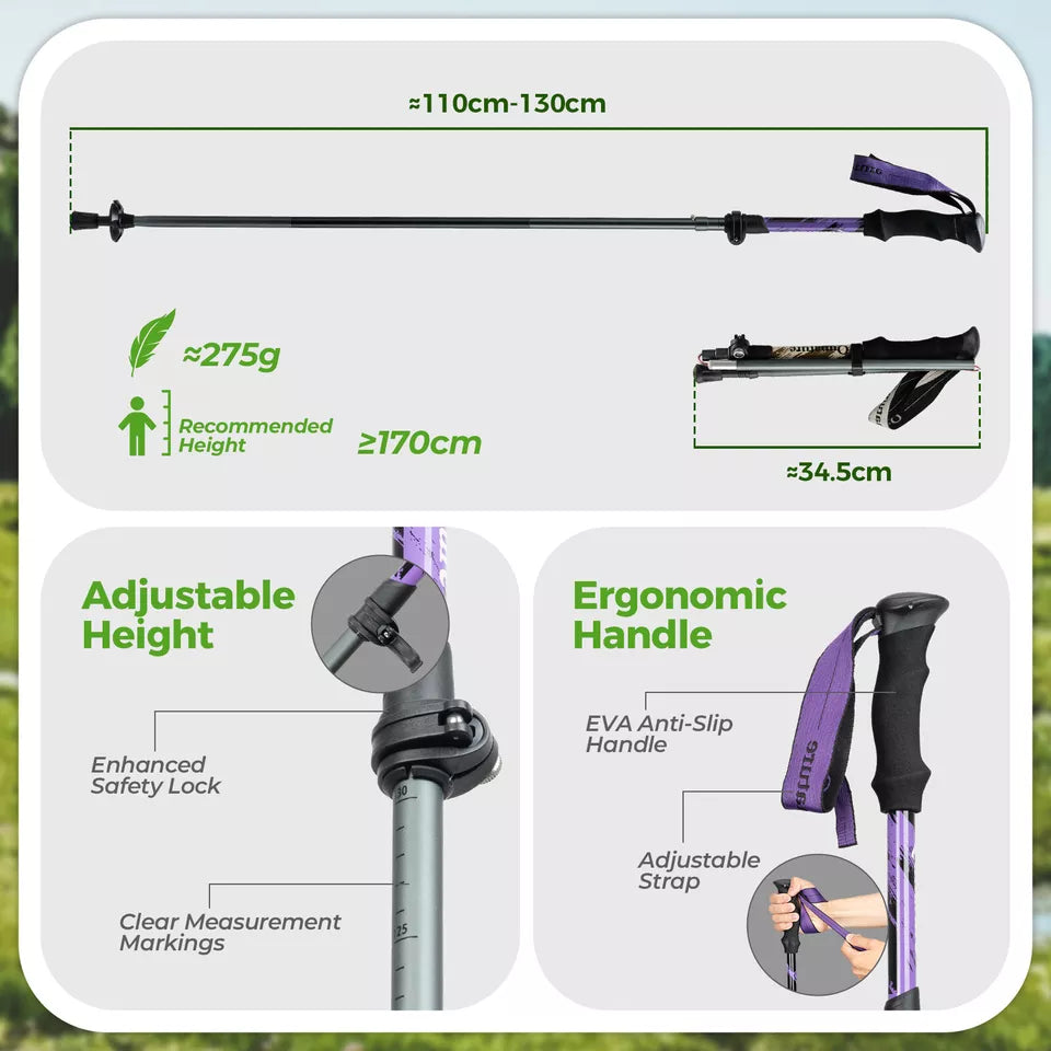 Qunature vandrestave vandrestave 7075 aluminium 130cm
