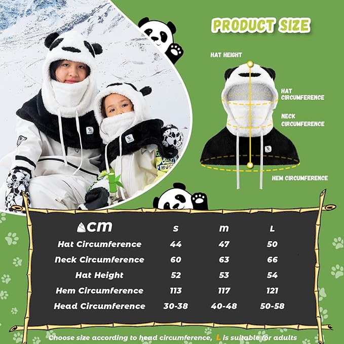 Qunature vinter balaclava skimaske til børn og forældre panda design helmasker balaclava til efterår og vinter udendørs aktiviteter såsom skiløb motorcykel cykling
