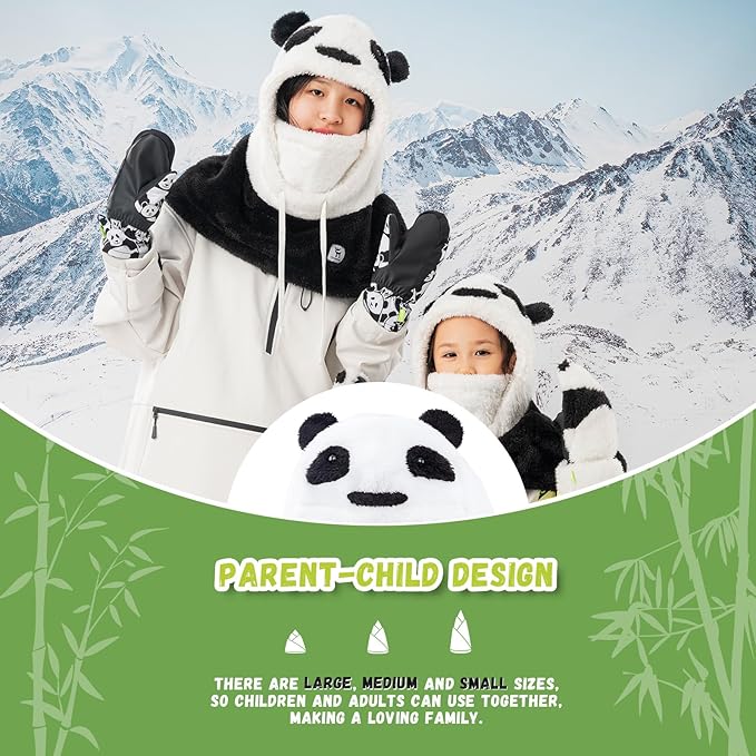 Qunature vinter balaclava skimaske til børn og forældre panda design helmasker balaclava til efterår og vinter udendørs aktiviteter såsom skiløb motorcykel cykling
