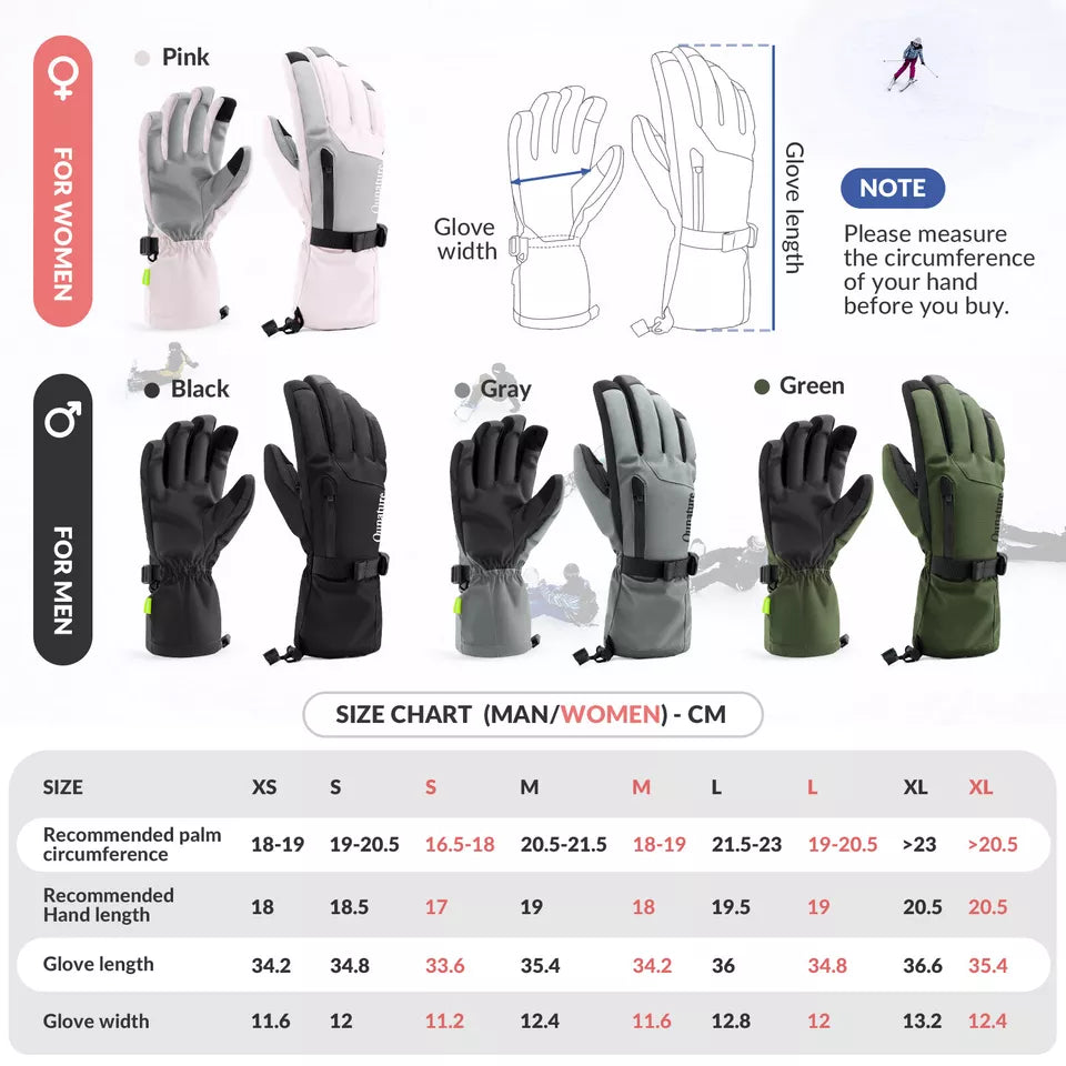 Qunature Handsker Vinter Ski/Sne Handsker Vindtætte til Cykel/Motorcykel XS-XL