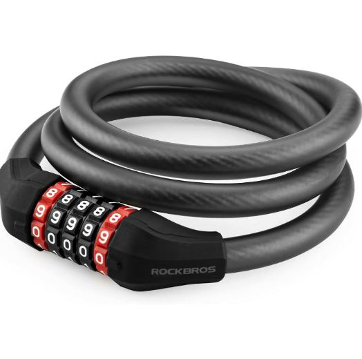 ROCKBROS cykellås 120cm/180 cm kabellås 5-delt kombinationslås stål